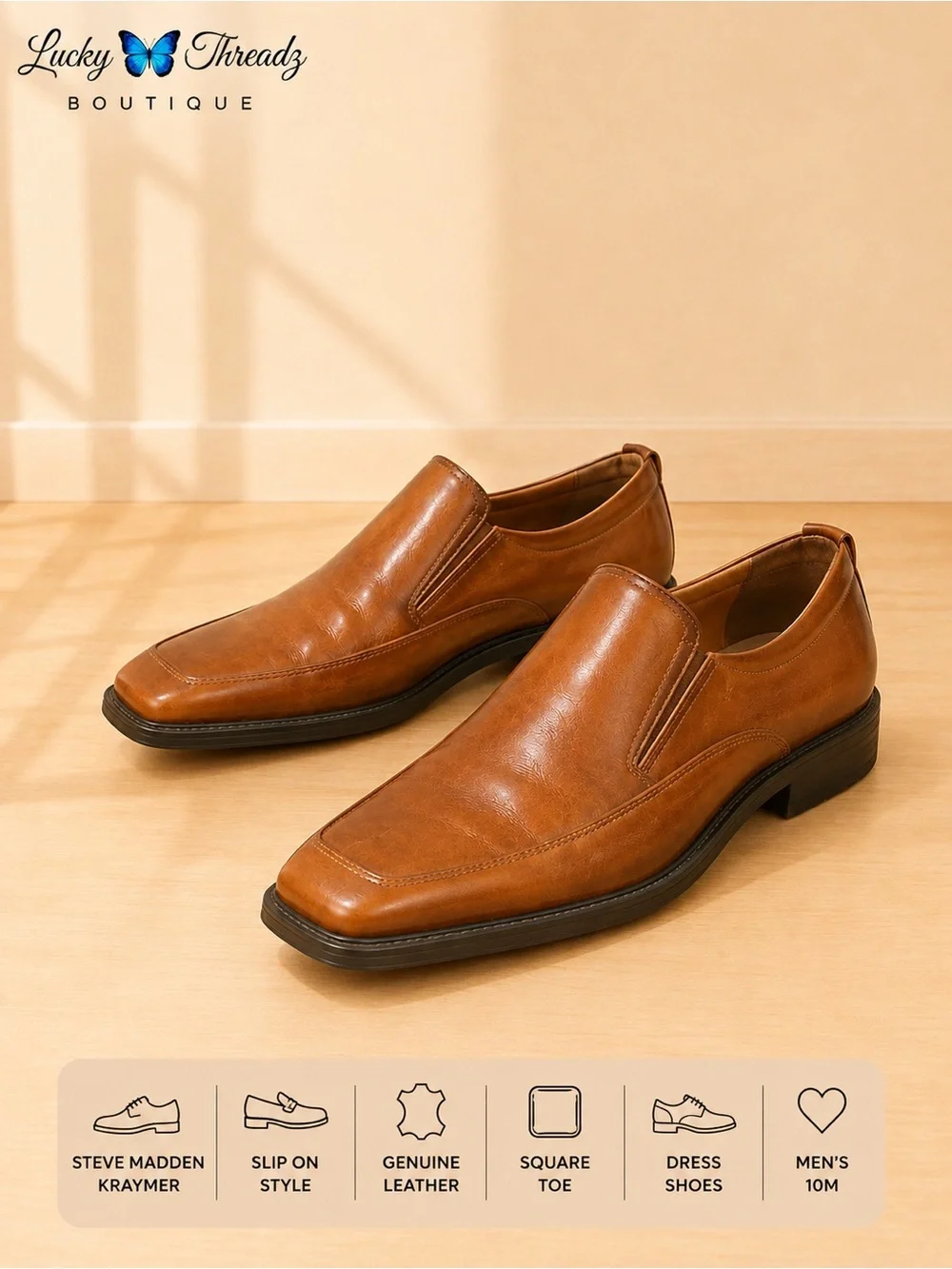 Steve Madden Brown Leather Kraymer Y2K Slip-On Dress Shoes Men’s 10